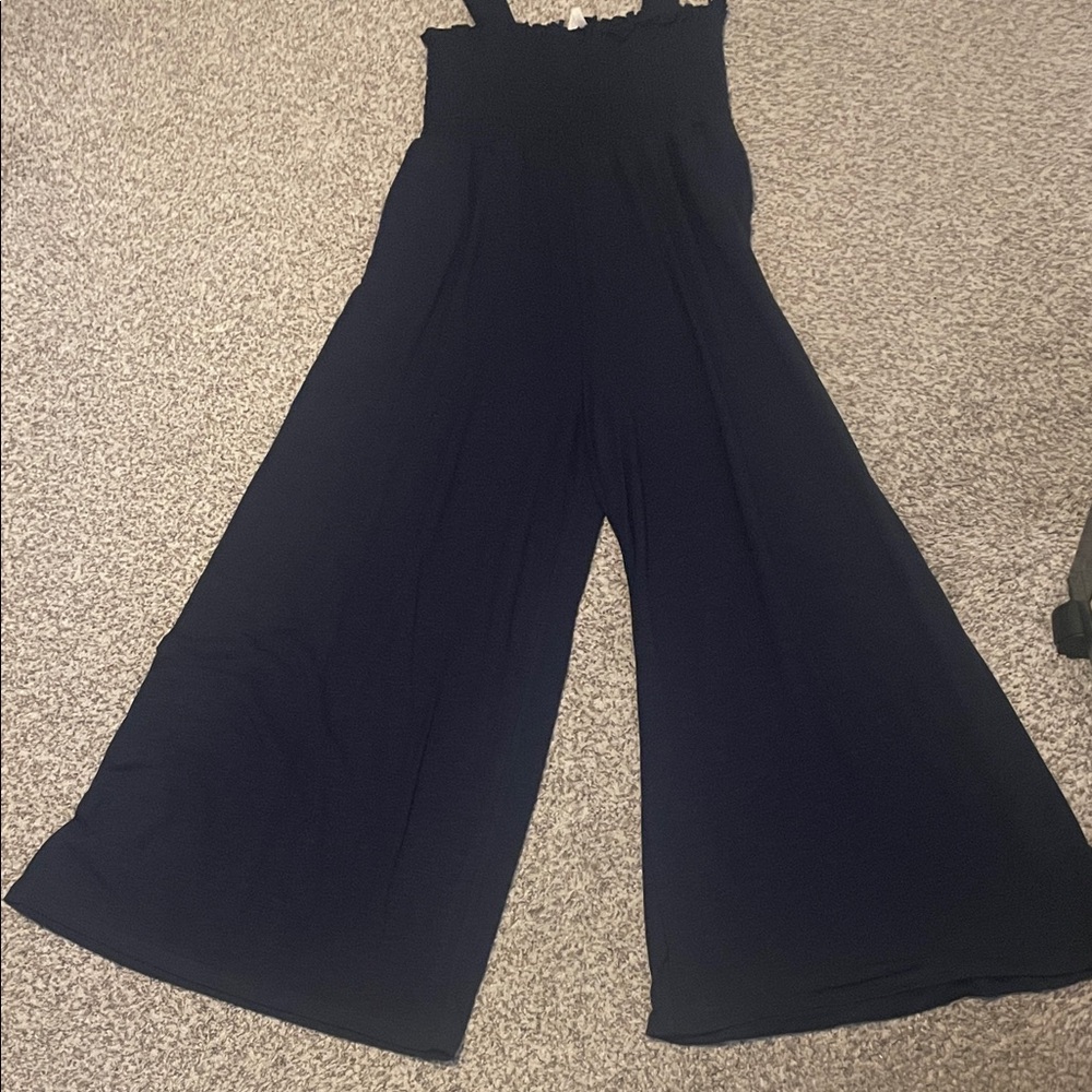 Roxy Navy Blue, Smock Top, Wide Leg  Jumpsuit Size XL